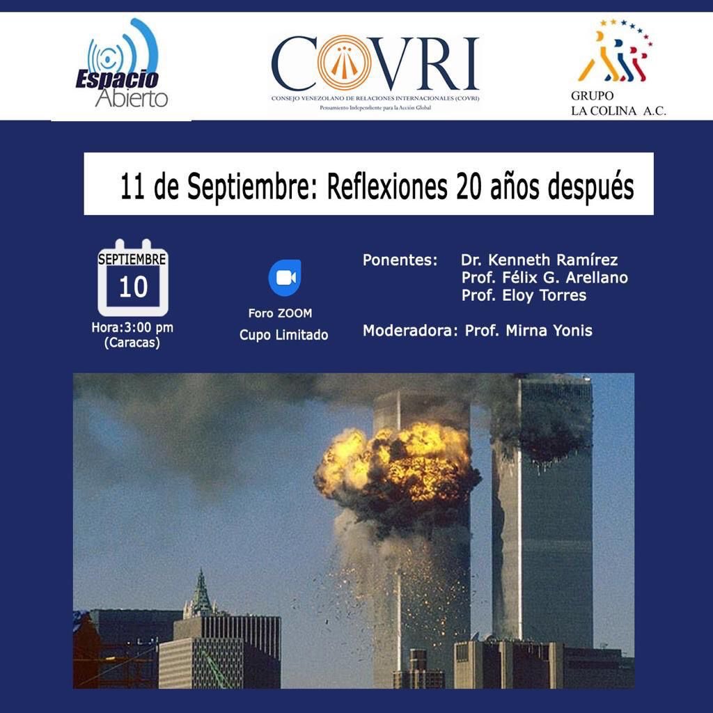 🔔 Invitamos a nuestro próximo foro virtual: “11-S:Reflexiones 20 años después”

📌 Viernes,10 septiembre. 3:00pm 🇻🇪

🎙️ Ponentes: Dr.Kenneth Ramírez <a href="/kenopina/">Kenneth Ramirez</a> Prof.Eloy Torres <a href="/eloicito/">eloy torres roman</a> y Prof.Félix Arellano

Modera: <a href="/mirnayonis/">Mirna Yonis</a> 

#11S20años Registro ⬇️

docs.google.com/forms/d/e/1FAI…