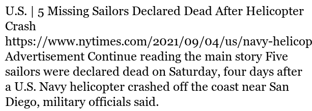 5 Missing Sailors Declared Dead After Helicopter Crash https://t.co/o0c6mcNoKs https://t.co/CBZdmjFvp0