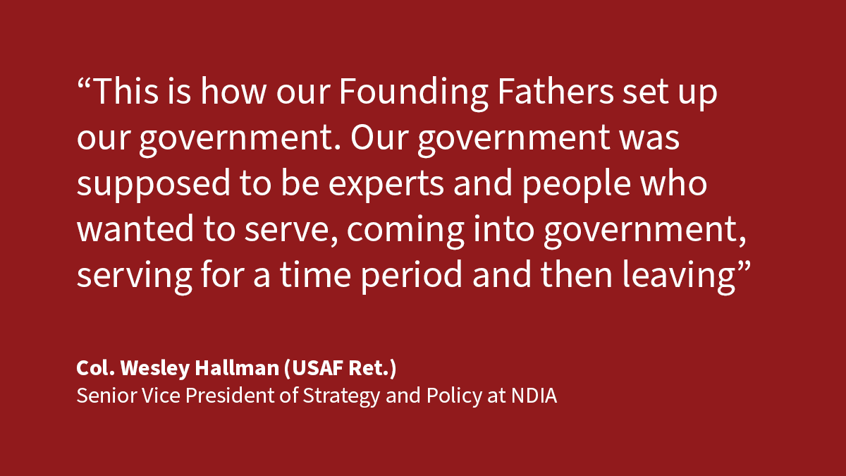GovMattersTV's tweet photo. “Our government was supposed to be experts and people who wanted to serve, coming into government, serving for a time period and then leaving” -Col. Wesley Hallman (USAF Ret.), @NDIAToday https://t.co/X2dpWtPsjr