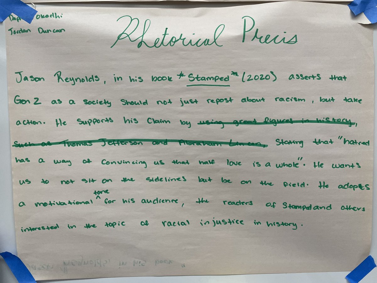 So proud of my students’ first collaborative rhetorical précis paragraphs. Here are some highlights from 6th period. #chswicor