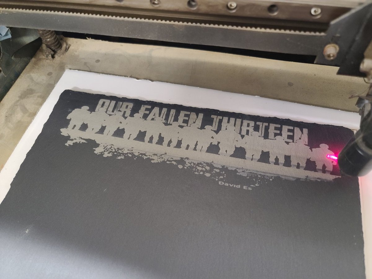 WSWoodcarving's tweet photo. We're laser etching the design of the #13fallen in a 12"x8" slate! https://t.co/HuCPo12Of7