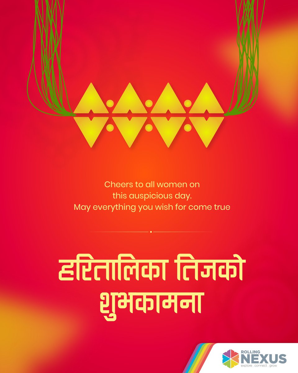 rollingnexus's tweet photo. हरितालिका तिजको शुभकामना
Cheers to all women on this auspicious day.
May everything you wish for come true

#RollingNexus
#ExploreConnectGrow
#NetworkofNewPossibilities 
#हरितालिका_तिज https://t.co/MZRDQ4fCyu