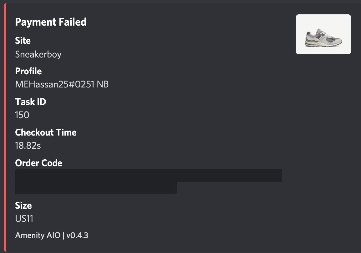 New Balance 2002R on sneaker boy, Webhook failure - order went though 
Thanks <a href="/Amenityio/">Amenity</a> @LimitedAIO @tunednotify
Thanks @CapitalProxies
Thanks @AmenityAIO