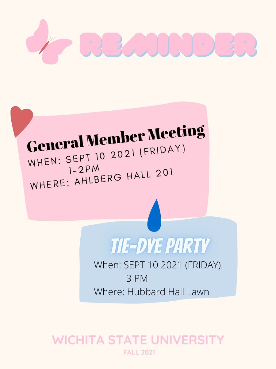 ✨Reminder✨                                                  Our next member meeting is this Friday!We are going to talk about our upcoming volunteer event and show you a sneak peek of the T-shirt designs. Tie Dye Party-bring our own items you want to tie dye!!
