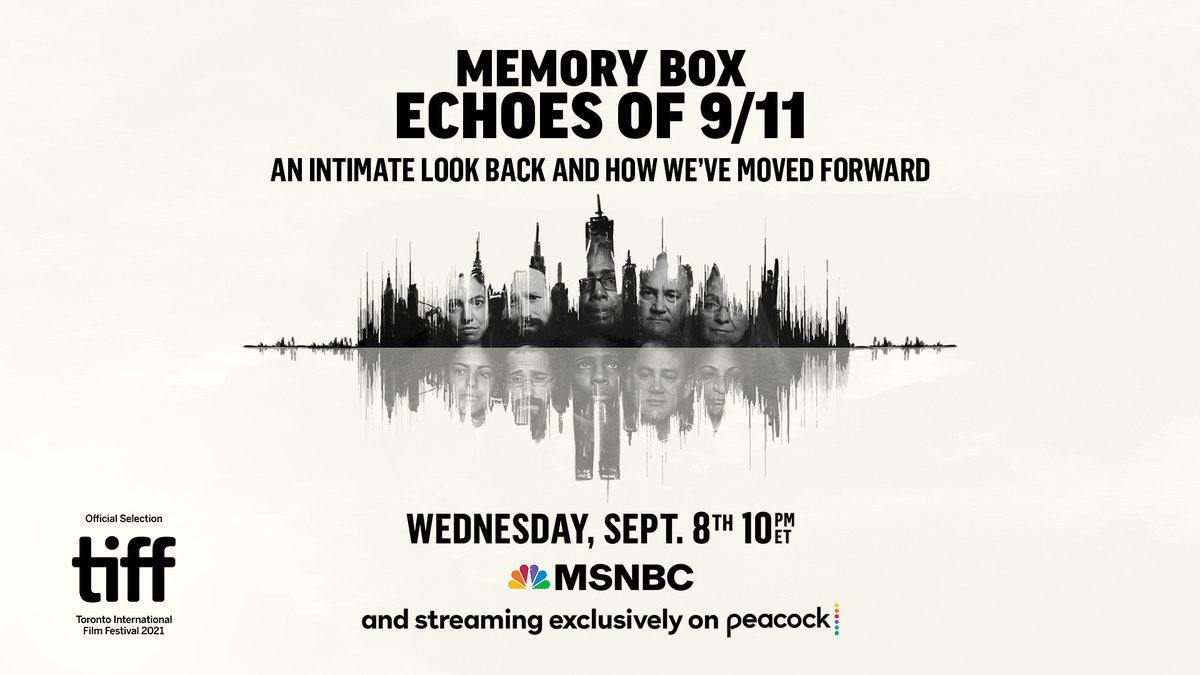 In the wake of 9/11, hundreds of people recorded their stories. 20 years later, these same voices return. @MSNBC_Films and @peacockTV present “Memory Box: Echoes of 9/11,” a <a href="/Yard44Films/">Yard 44</a> &amp; <a href="/NBCNewsStudios/">NBC News Studios</a> production.
 
Watch tonight at 10pET on @MSNBC and @peacockTV. #MemoryBox