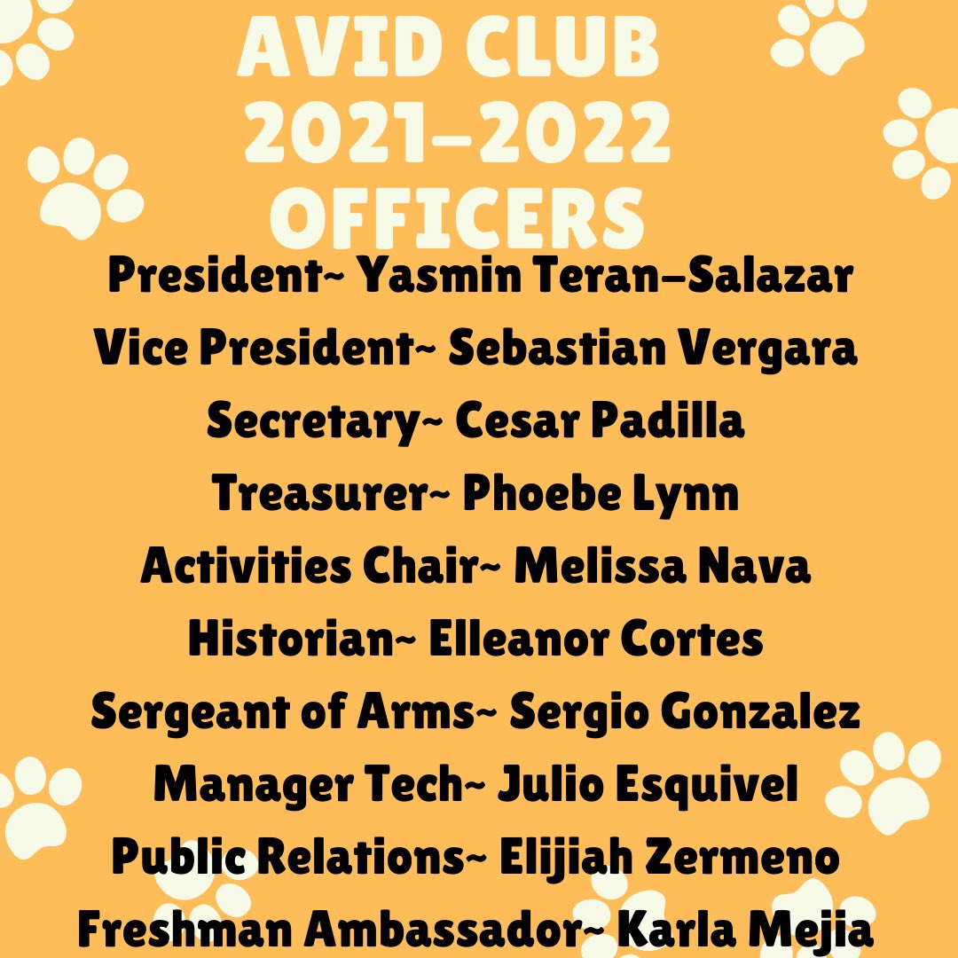 Announcing the AVID Club 2️⃣1️⃣-2️⃣2️⃣ Officers! We are incredibly proud &amp; excited for your future leadership 🧡🐯🖤