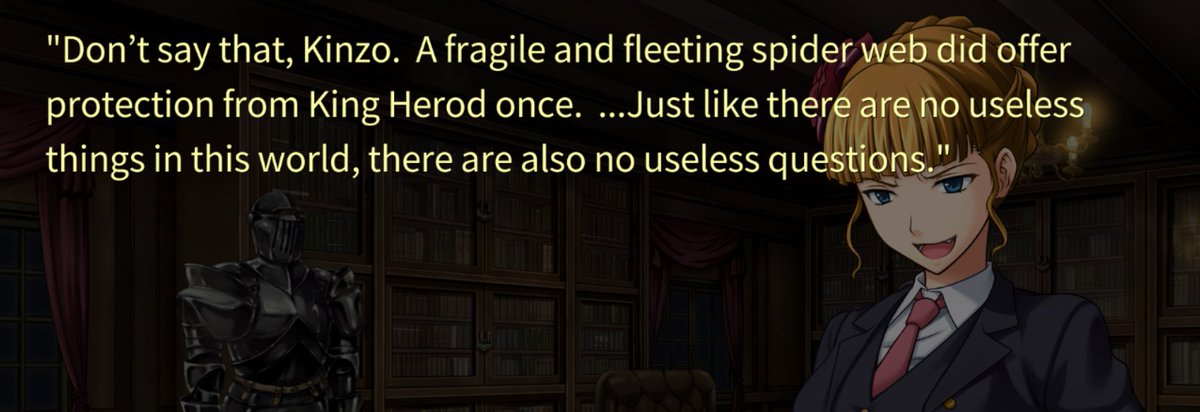 "I've been waiting for a while" - more subtle digs on the promise, Beato? Also, Yasu about no useless things in this world _ no useless questions = confirming that you need to use lots of perespectives + importance of small details in her forgery. She gave us a guide, here.