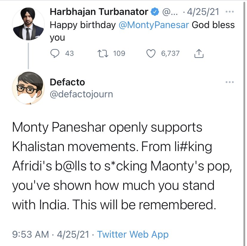 5. Not getting any likes or retweets, Kumar decided to veer his racial biases onto Sikh public figures. Garnering a brief slap on the wrist from Twitter.