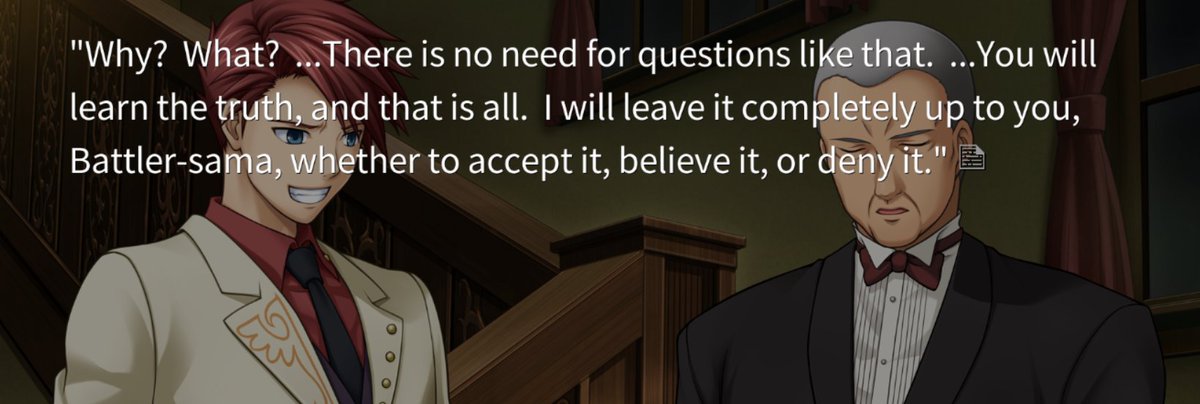 When Genji says "hear it directly" I think he means that maybe Shannon *did* write down a 'will' of sorts while they were using that as an excuse, that or he means docs proving Lion, I guess.how he just tells Battler its HIS choice to accept the truth or not is great, too