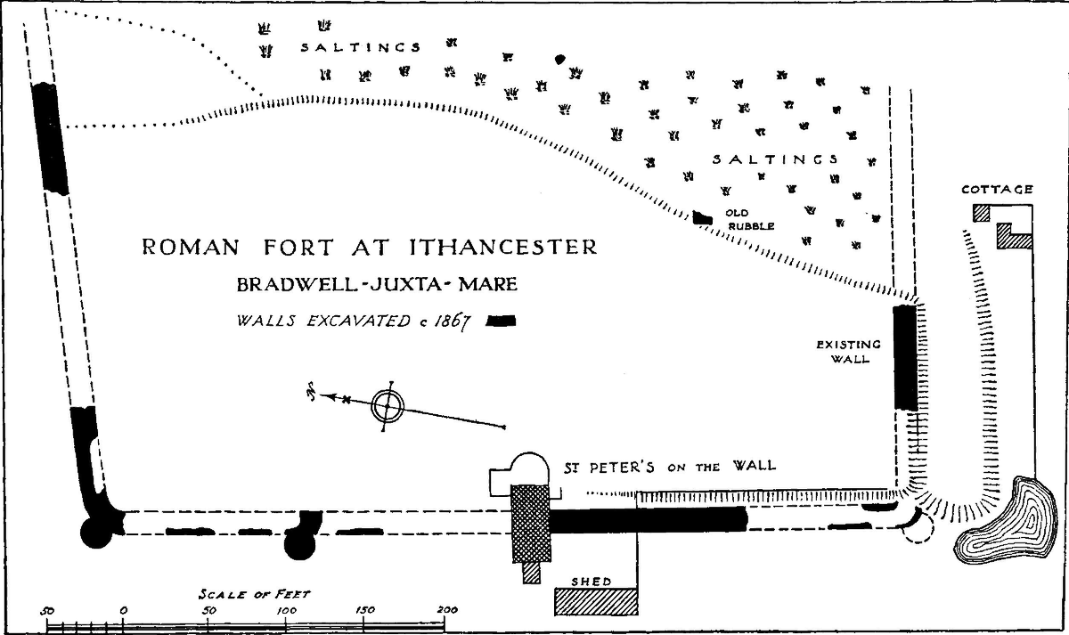 oldest standing church in Britain lieu of Reculver's demolition, as mentioned above: St Peter-on-the-Wall, Bradwell-on-Sea, in late 3rdc fort of Othona. colonised by St Cedd from Northumbria, also had a triple arch. lapsed into a chapel, then barn, then was realised what it was