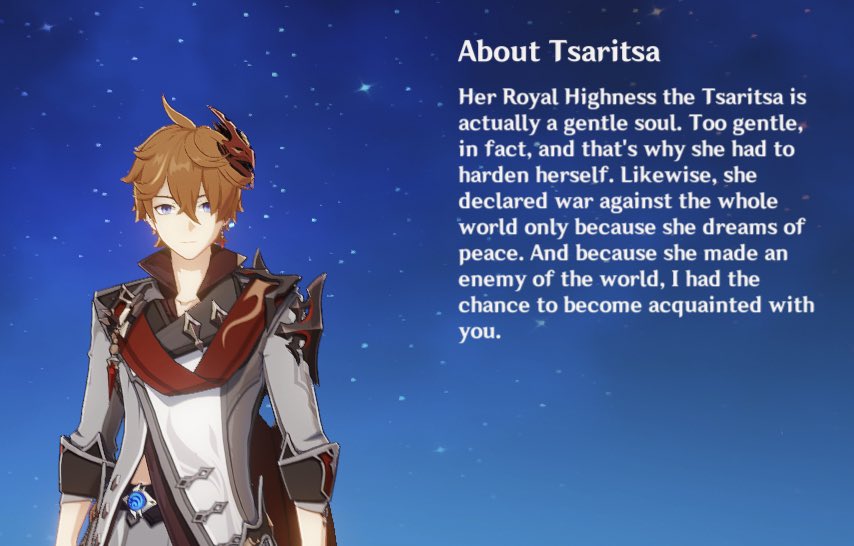 but this is where you’re wrong. in childe’s voice line he says the tsaritsa’s name, “Her Royal Highness the Tsaritsa” which means he’s not afraid to say her name from what we saw, the people of inazuma are afraid of their archon, too scared to even say her name, possibly+