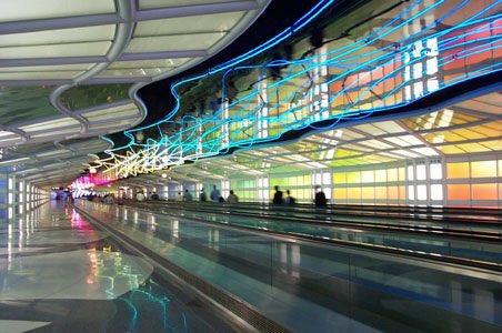 This is the polychrome tunnel-of-dreams in Jahn’s United Airlines Terminal, O'Hare, Chicago, 1985-88