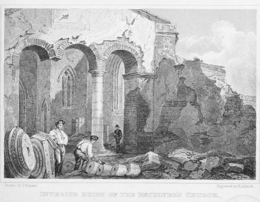 In 1809, the vicar Christopher Naylor, allegedly at the behest of his mother saying it "was keep for a poppet show" cast a deciding vote to have it demolished. tho I reckon it's deflection from diocese of Canterbury's wanton vandalism. Only the 12thc front was kept for navigation