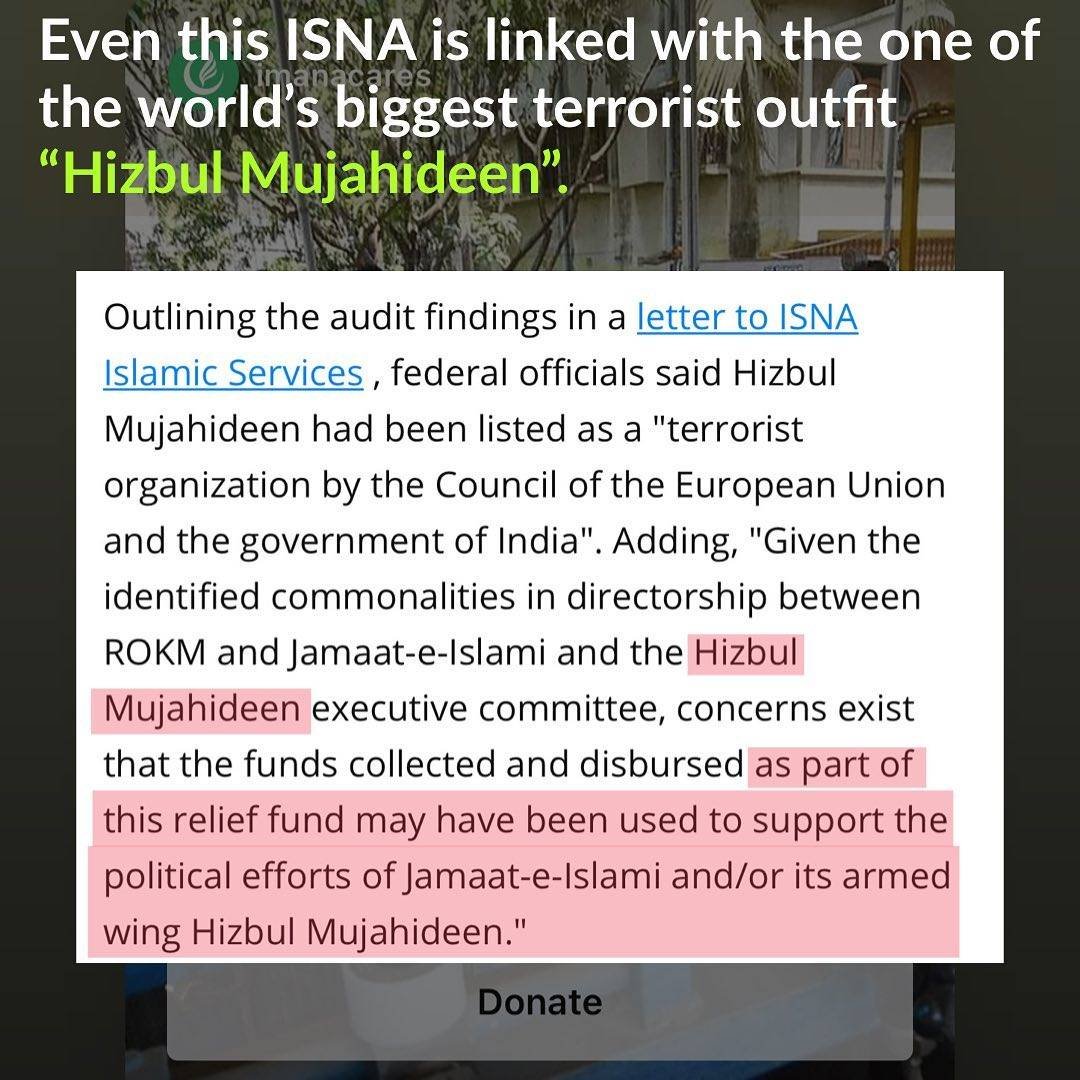 ISNA ,a Terror group supporter of Hijbul Mujahideen is allegedly collecting crores of Rupees using crowd funding websites in the name of COVID19 help @PMOIndia  @HMOIndia  @dir_ed  @NIA_India IMANA's parents org. provides Chaplin service to Muslim officers/Soldiers of US Military