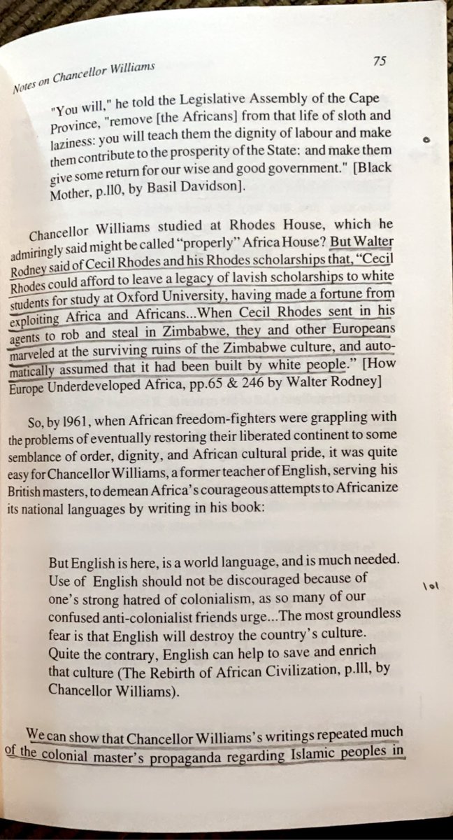 Before having his field research arranged by the U.S. State Dept., Chancellor Williams got his edu at the Cecil Rhodes House at Oxford.