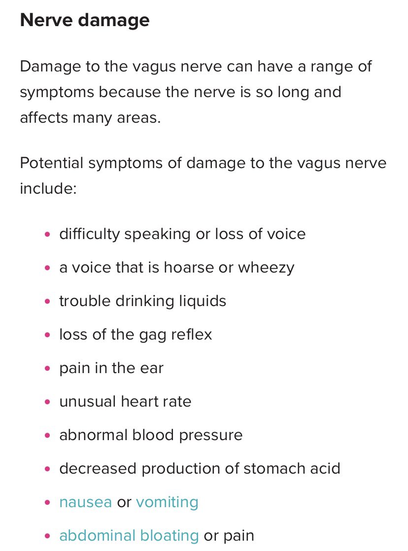 The vagus nerve is a super important nerve (and is also the longest cranial nerve, running from the brainstem to the colon). Damage to it can impact many parts of the body (I find the decreased production of stomach acid interesting here) 2/