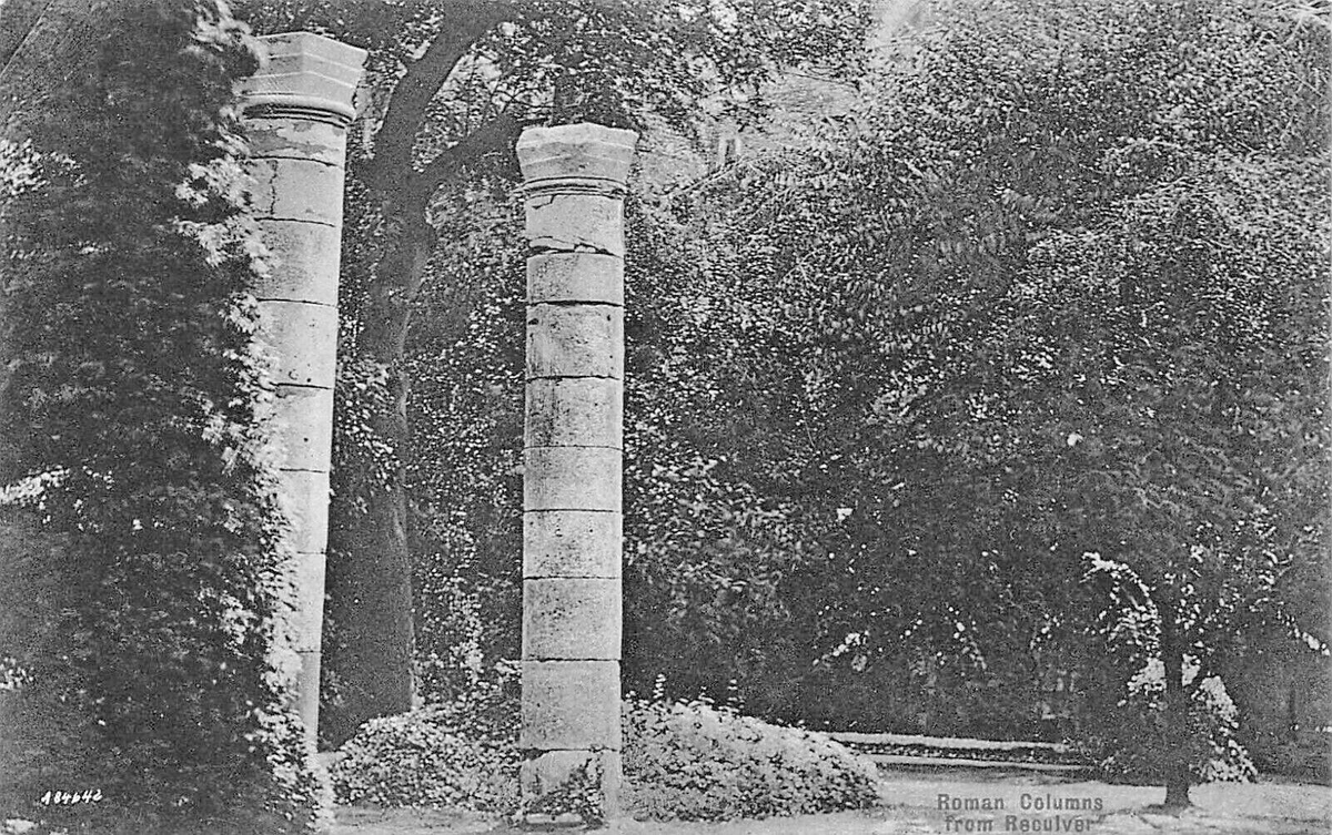 Drums and capitals of two of the columns, which may well date from the time of Augustine, were found in an orchard near Canterbury in 1852 along with bits near Herne Bay. they were exhibited in the precincts until being moved into the cathedral crypt in 1932, where they are today