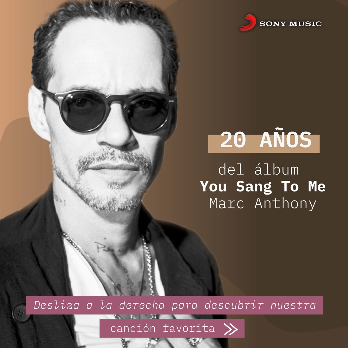 SonyMusicLatin's tweet photo. ¡Domingo de aniversario! Se cumplen 20 años del lanzamiento de #YouSangToMe de nuestro queridísimo @MarcAnthony, ¿recuerdas cuál era tu canción preferida? https://t.co/RFOllxMpFv