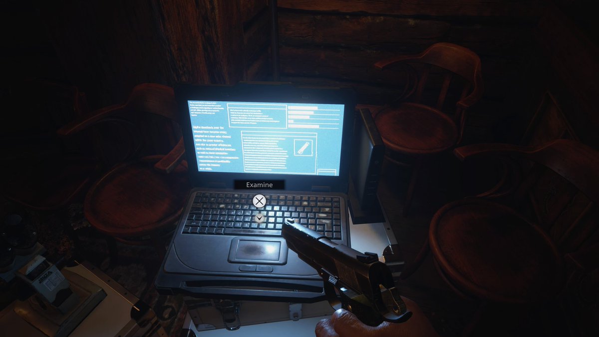 Essential Resident Evil comparison: Ethan can use computers no problem, get email from wife, while Leon is a profound himbo, computer illiterate.
