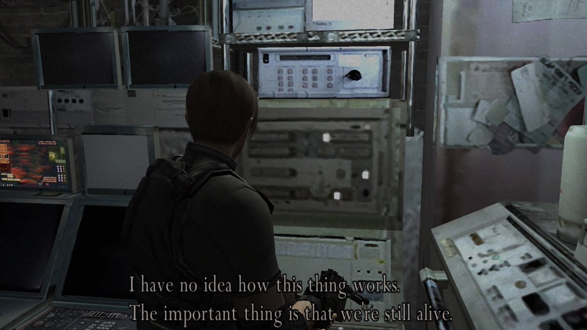 Essential Resident Evil comparison: Ethan can use computers no problem, get email from wife, while Leon is a profound himbo, computer illiterate.