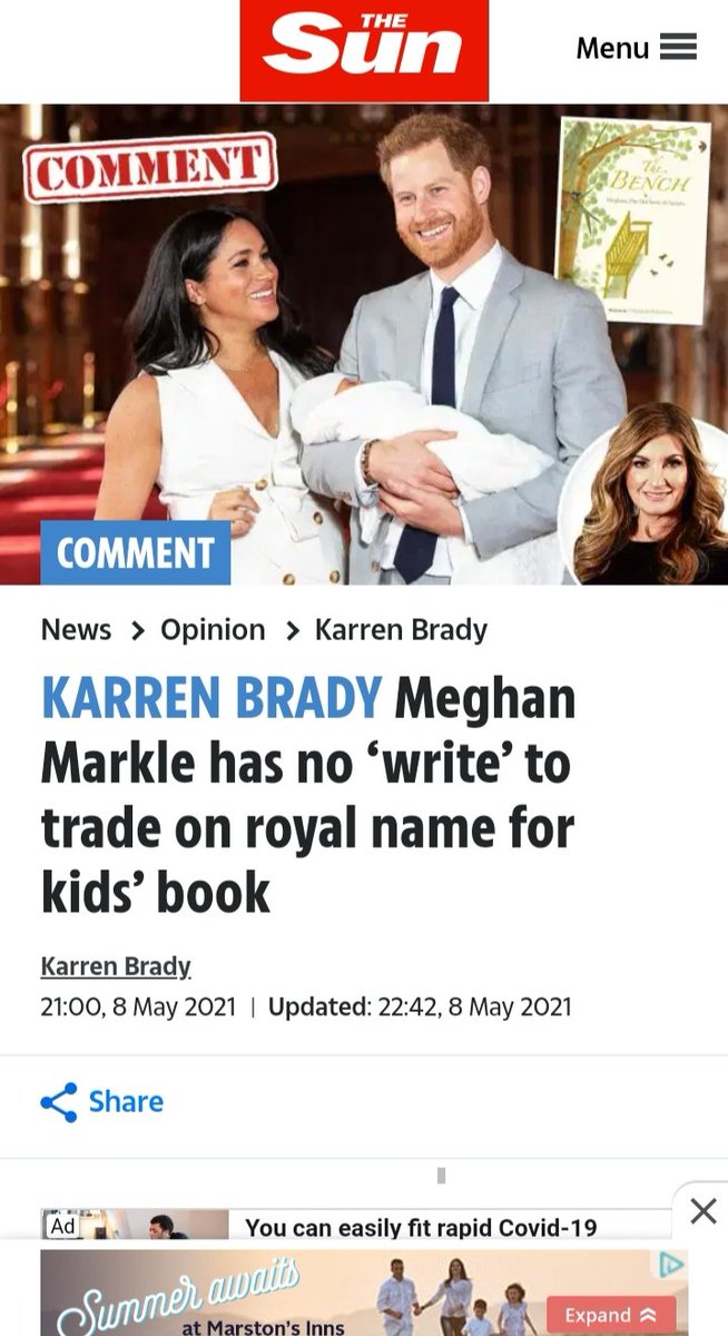 Exhibit 47:  #EvenMoreBookGate Karren Brady scathing op-ed suggesting Meghan has no right to trade on the royal family name. Yet elsewhere the press lauds ex-member of the royal family, Sarah Ferguson for writing a romantic novel.