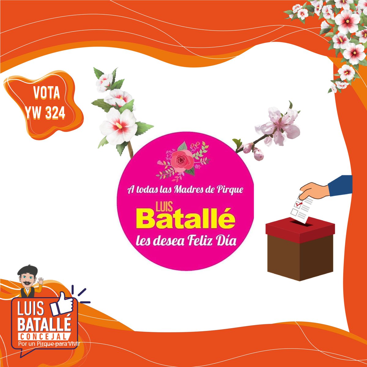 Batalle's tweet photo. Quiero desear un saludo muy especial a todas las madres que día a día crían y cuidan de sus hijos.

La labor más importante es la de mamá❤️!

    🗳️
 VOTA 
YW 324

#pirque #batalléconcejal #pirquedigno #pirquecomunitario https://t.co/ajaE4m4mDk