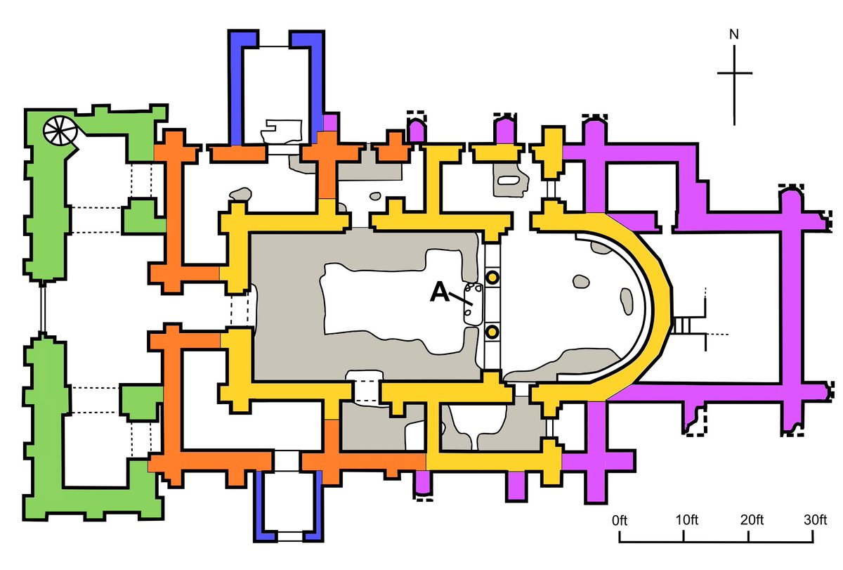 but to say. if this was a working church today, we wouldn't know all the archaeology as found by C.R. Peers c.1927, and the altar platform (marked A) being in front of the triple arch (as used in the super cross-section visualisation of the early church by Peter Urmston upthread)