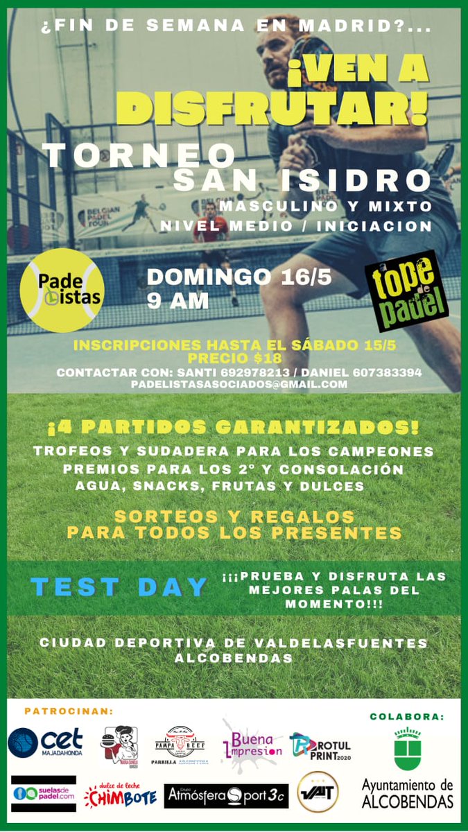 ¡Gran torneo de San Isidro! Sí Padelista, volvemos con los torneos en la Ciudad Deportiva de Valdelasfuentes, Alcobendas  #padelmadrid #ilovepadel #padellovers #padeltime #instapadel #padel #locosporelpadel #atopedepadel #padelzonanortemadrid #competicionespádel #torneospadel