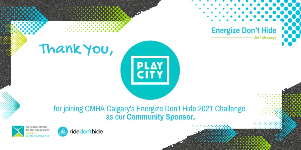 CMHACalgary's tweet image. A huge shoutout to @playcityapp for joining our #EnergizeDontHide2021 Challenge as a community sponsor. Thank you for supporting CMHA Calgary&apos;s programs and services. #SupportYYC