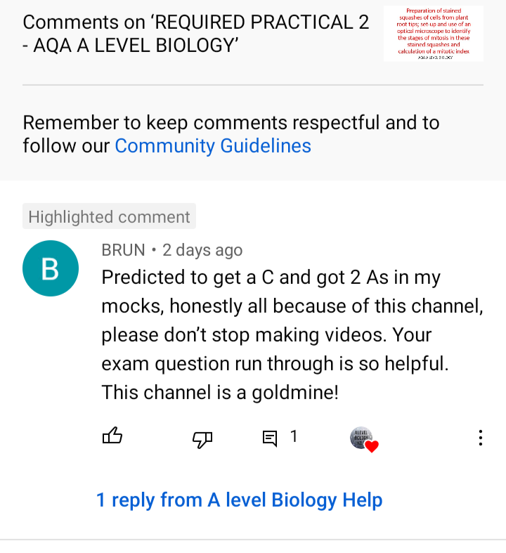 Comments like this are why I do what I do. The fact that someone struggling has achieved high grades by watching my A Level Biology YouTube videos means the world. 😊
