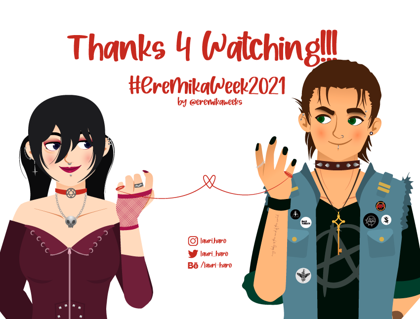 Lauri_Haro's tweet photo. Well, that's a wrap!!
Thank You so much for appreciate my drawings! 

Shout-Out to @eremikaweeks for hosting the EreMika Week 2021! 💞🗝🧣💕

Enjoy my version of Gothkasa &amp; PunkEren 💜🖤

#eremikaweek ♪ #EreMika ♪ #ErenMika ♪  #エレミカ ♪ #AttackOnTitan ♪ #進撃の巨人 https://t.co/QDCiXqqsnY