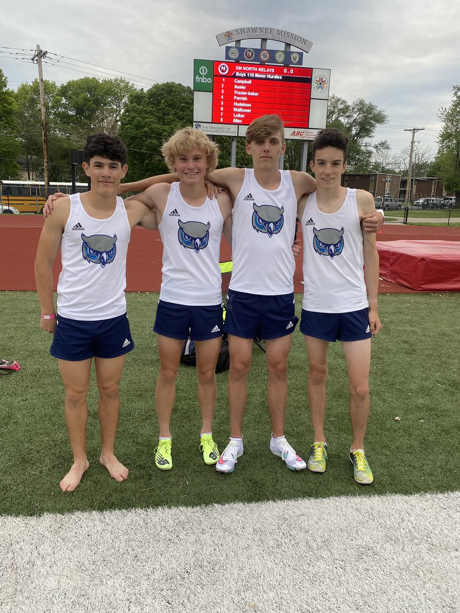OWTracknField's tweet photo. The 4x8 team of Aidan Reyna, Carson Guenthener, Aidan Massey and Jack Miller break the school record! https://t.co/SQEYEUEvT2
