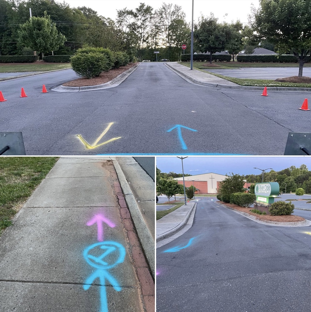 ClemmonsROCC's tweet photo. Course is chalked. No need to track distance, we did it for you. Come see us between 8-Noon, registration open until noon online, or just bring $25 for shirt / ornament-medal while they last. Thanks for supporting Center of Hope. https://t.co/KpprvrnHk0 https://t.co/wL5fk8iKYG