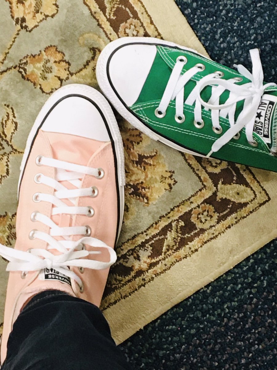 educatorwhoblog's tweet photo. When you & your friend @JelyneJenkins show up to work rockin pink & green Chucks you stop to strike a poseπ #FunFriday #AKA1908 #womenwhowearchucks #favcolors https://t.co/SpIFv19bJL