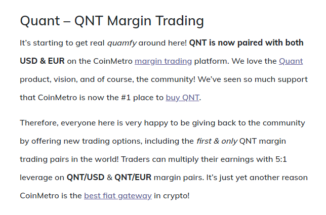 DreadBong0's tweet photo. You can now Margin trade $QNT on @CoinMetro ✅

https://t.co/phWNRXl2c6

✅ "Traders can multiply their earnings with 5:1 leverage on $QNT/USD &amp; $QNT/EUR margin pairs"

$BTC $ETH $XCM #coinmetro https://t.co/iv8HQHPCwz