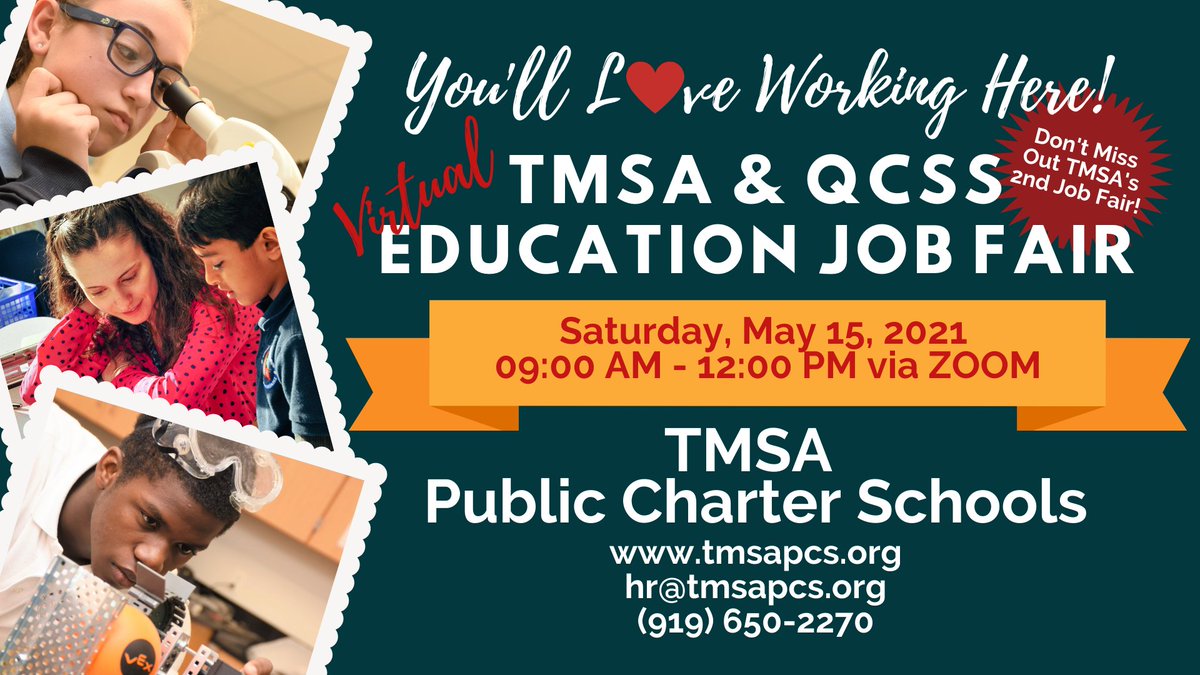 nccharacter's tweet image. You’ll Love Working at TMSA! Get Your Resumes Ready!

TMSA &amp;amp; QCSS 2nd Virtual Education Job Fair for
Teachers, Administrators, and K-12 Staff!

tmsapcs.zoom.us/meeting/regist…