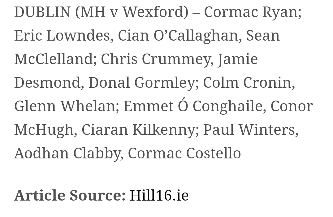 10 years ago today.

Minor Hurling Champ vs Wexford.

Only 2 start for the Dublin hurlers tomorrow.

5 went on to play football, winning 25+ All Ireland medals. 

All 5 would have been huge assets to the hurlers.

That's just the 2011 minors. Dublin hurling's eternal challenge.