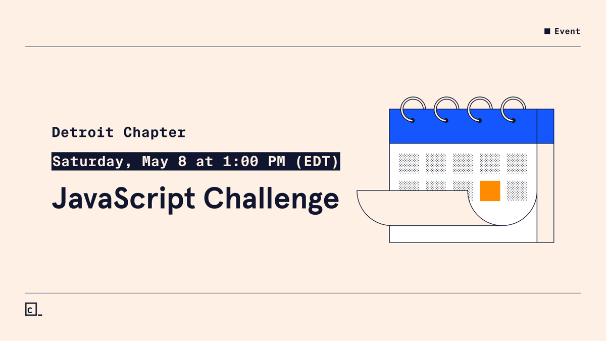 Happening tomorrow! The Detroit Codecademy Chapter is hosting a JavaScript Challenge. All experience levels are welcome. Learn more and RSVP here: bit.ly/3aMjUd4