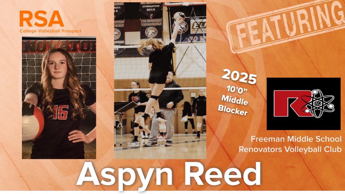 🏐FEATURE🏐 RSA VB athlete Aspyn Reed is a ‘25 MB touching 10’0 on Renovators VBC U15 Red Aspyn has a great arm swing, is quick off the ground and runs a very fast tempo offense. She will be an amazing addition to a college program. Welcome! rsascouting.com/recruits/aspyn…