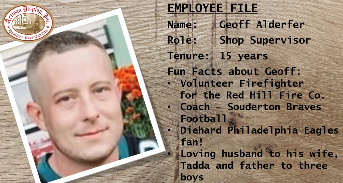 This week's employee profile, Geoff Alderfer Sr, Shop Supervisor.
