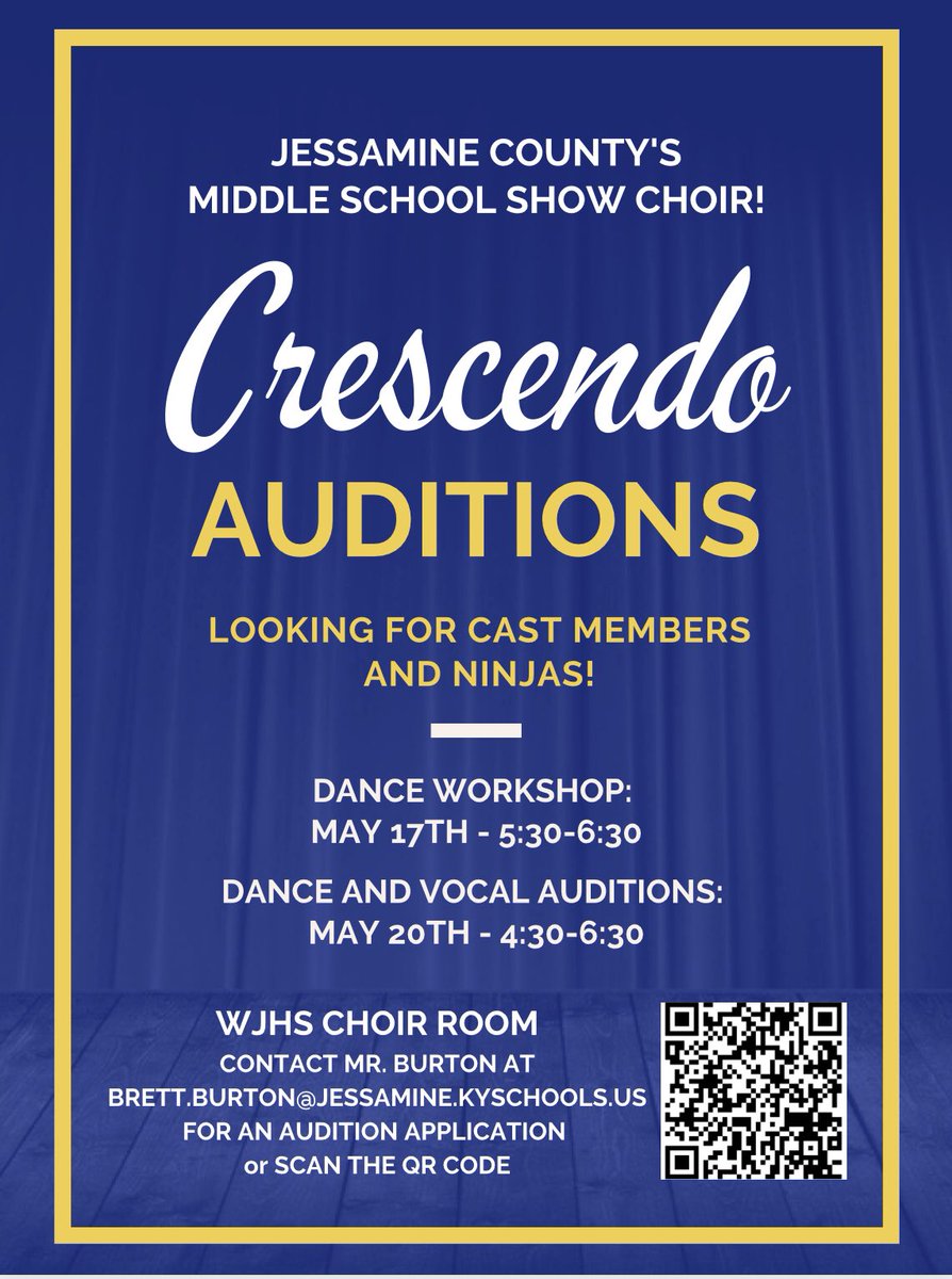 JCSDuallyNoted's tweet image. Auditions for our Middle School Show Choir are coming up! Spread the word!