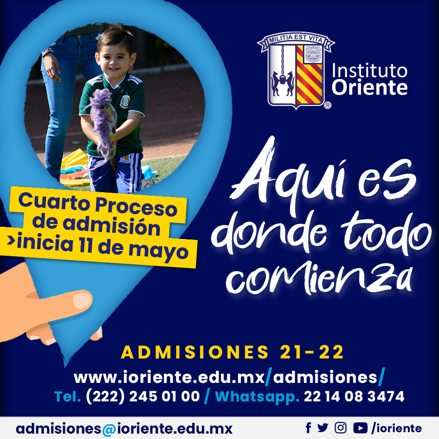 En el Instituto Oriente estamos listos para iniciar este 11 de mayo con el cuarto proceso de admisión 2021-2022.

Ingresa ahora mismo en ioriente.edu.mx/admisiones/ para enterarte de toda la información.

Instituto Oriente de Puebla, ¡aquí es donde todo comienza!

#Admisiones2021