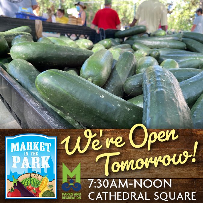 Set your alarms, tomorrow is OPENING DAY of Market in the Park spring/summer season!
The market opens at 7:30am in Cathedral Square and runs through noon. Stop by and shop local!

#MITPMobile #MobileMarkets #shoplocal #eatfresh