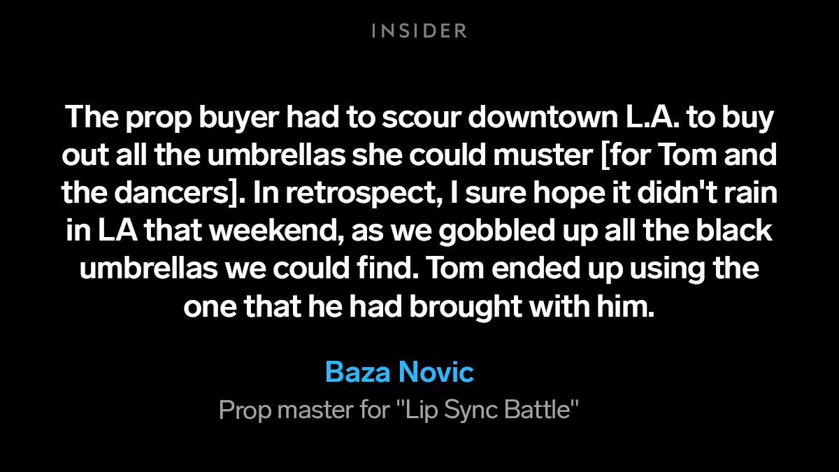 Fun fact: Holland used an umbrella that he brought with him the day of the performance.  https://www.insider.com/tom-holland-zendaya-lip-sync-battle-umbrella-oral-history-2021-5