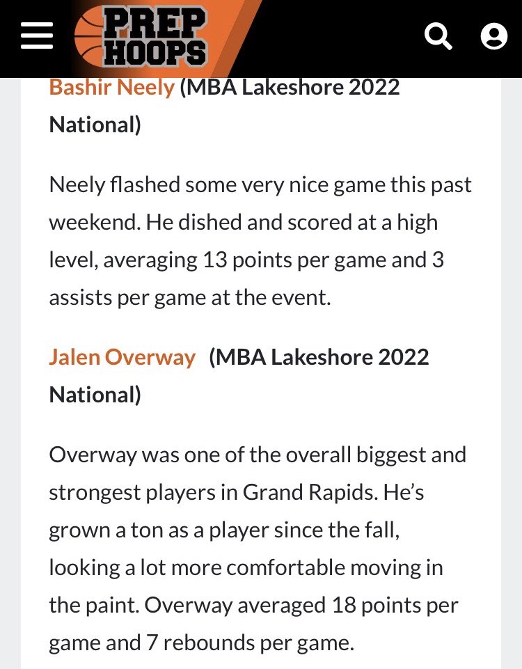If your looking for a circuit that covers your players look no further than Prep Hoops. Great write ups on 2022 Kobe Haglund (WO), Drew Weenum (ZW), Bashir Neely (GH) and Jalen Overway (HC)