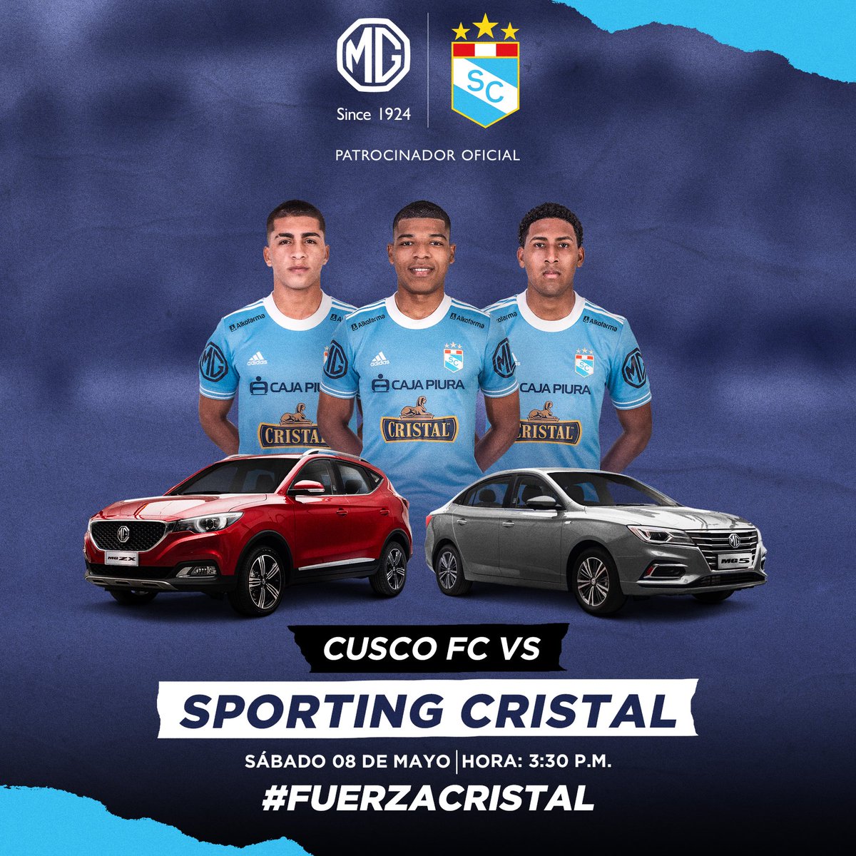 ClubSCristal's tweet photo. Este sábado los celestes tienen una nueva oportunidad para seguir sumando 3 puntos. 

¡Alentemos desde casa! 

#MG Patrocinador Oficial de Sporting Cristal. 

#AlientaDesdeCasa 
#FuerzaCristal 
#MGMotors https://t.co/lOgaOVKL9g