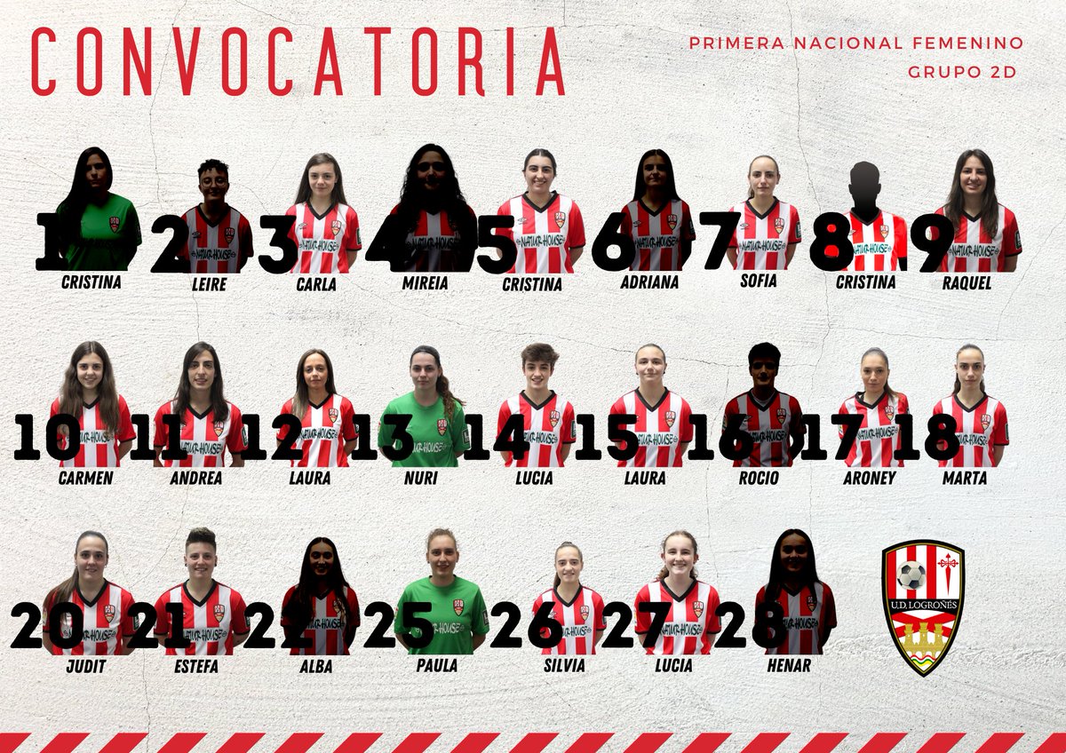 𝗖𝗢𝗡𝗩𝗢𝗖𝗔𝗧𝗢𝗥𝗜𝗔 | #UDLogFem

Estas son nuestras guerreras para el partido del domingo 💪

<a href="/UDLogrones/">UD Logroñés</a>