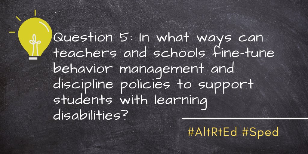 RutgersAltRoute's tweet photo. Below is our final question. Consider your classroom and your school’s behavior management and discipline policies in answering Q5 #AltRtEd #Sped https://t.co/j3jCzB4OKz