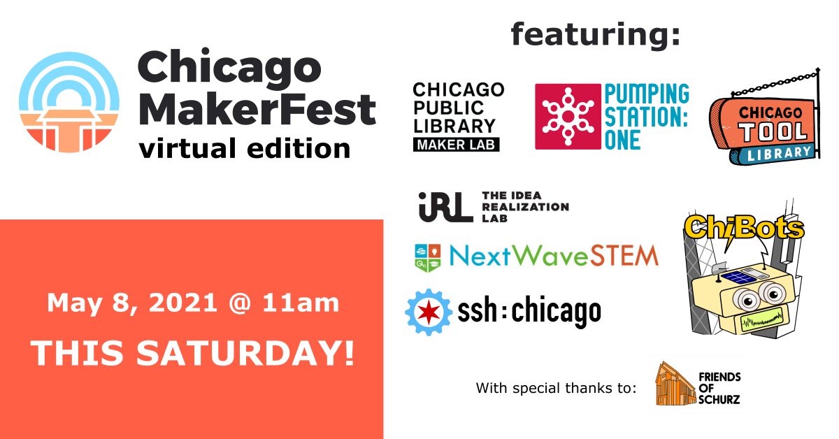 CarlSchurzHS's tweet image. Join us for this year&apos;s VIRTUAL Maker Fest THIS SATURDAY!  No need to register, just visit chimakerfest.com at 11am to start your adventure! @ChiMakerFest #cplmakerlab #makersinchicago #makersgonnamake #chimakerfest @SchurzPride @network14cps