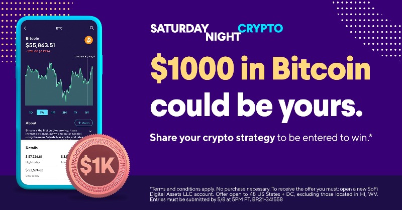 SoFi's tweet image. Let’s keep this going! Share your $crypto strategy for a chance to win $1000 in $BTC in your SoFi Invest account. #DogeSNL

To enter:
✔️ Follow us
✔️ RT with your answer
✔️ Use #InvestWithSoFi
No purchase necessary. #SweepsEntry Official Rules: us.sofi.com/3tnWu4c